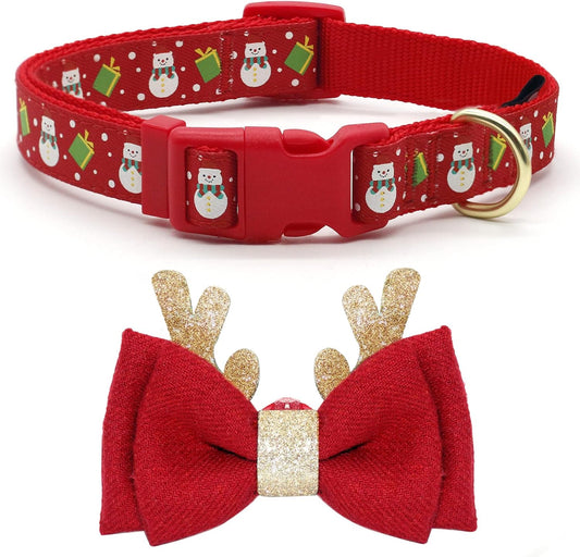 Jingle All the Woof: Adjustable Christmas Collar for Pooches with Antler Bling and Snowman Swag!